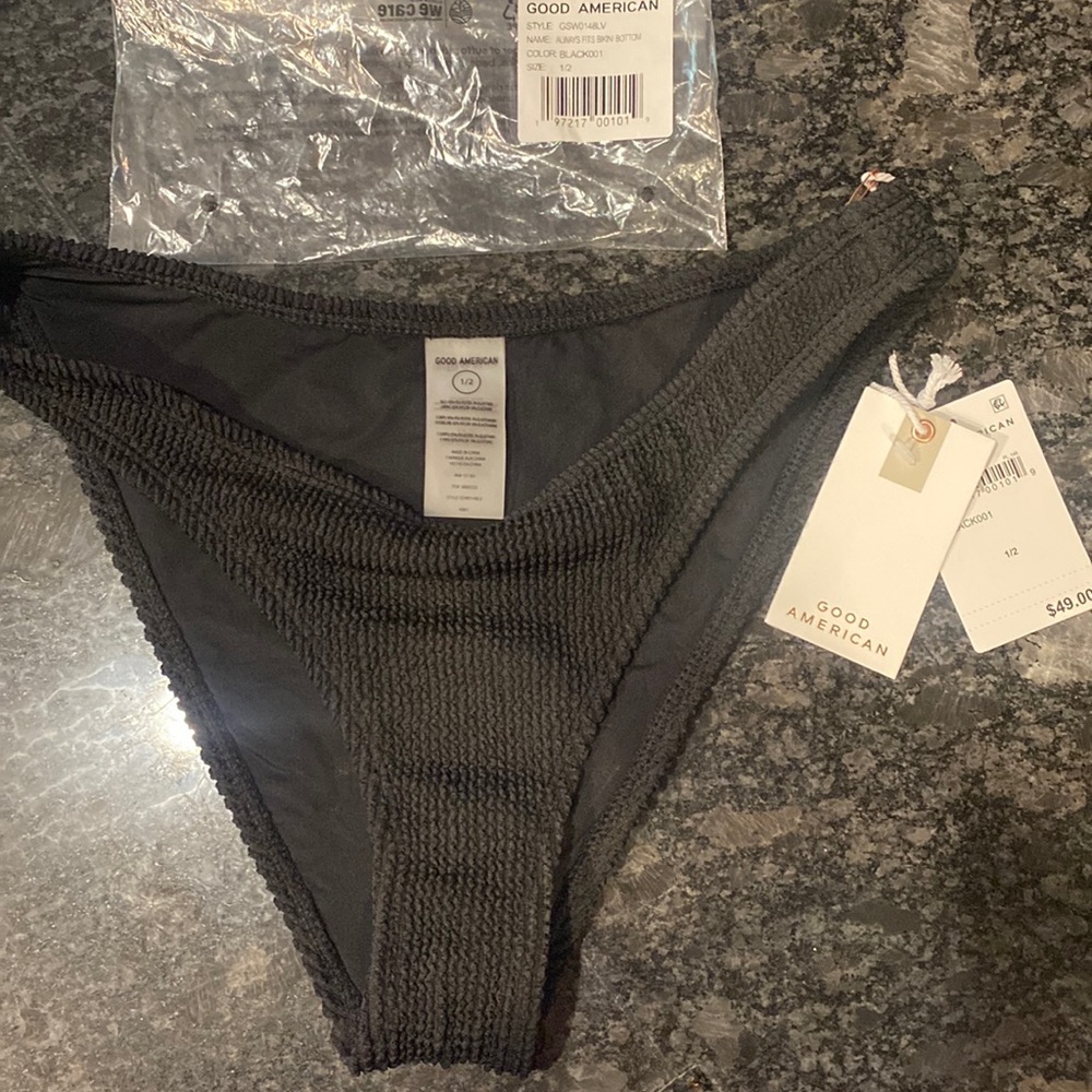 Good American Always Fits Better Cheeky Bikini Bottom in Summer Black Size 1-2.